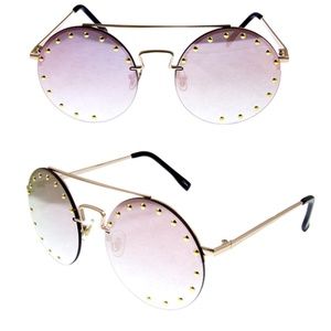 Rimless Circle Style Sunglasses w/MetalStud Detail